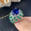 New jewelry wholesale, European and American ring, women's imitation red corundum emerald blue spinel, full diamonds, luxurious setting, high-end women's style Specification image